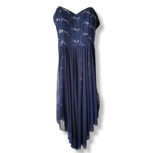 City Triangles Blue Sequin Strapless Midi Dress 3 S Prom Cocktail Party Sparkle